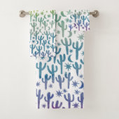 Night Desert Cactus Waterverf Pattern Rainbows Bad Handdoek (Insitu)