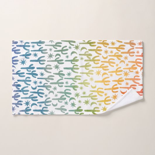 Night Desert Cactus Waterverf Pattern Rainbows Bad Handdoek (Handdoek)