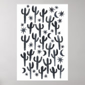 Night Desert Fun Cactus Indigo Pattern Waterverf Poster (Voorkant)
