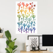 Night Desert Fun Cactus Rainbow Pattern Watercolor Poster (Thuiskantoor)