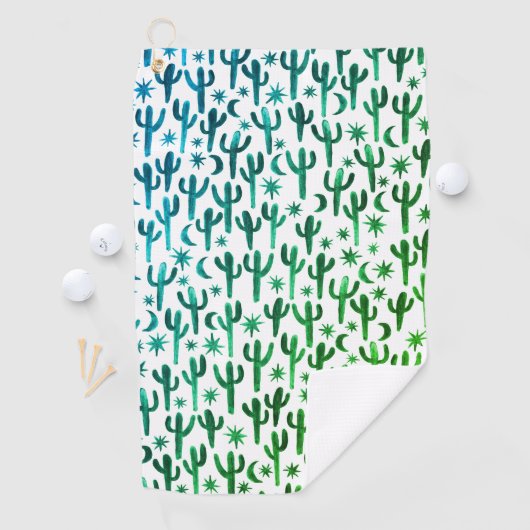 Night Desert Saguaro Cacti Waterverf Ombre Green Golfhanddoek (Insitu)