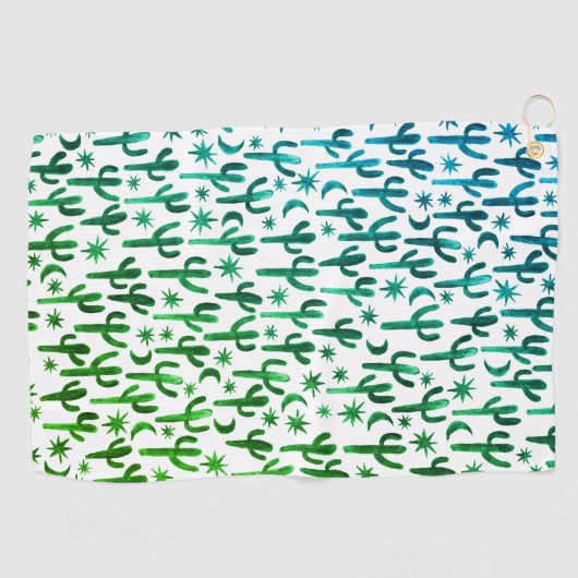 Night Desert Saguaro Cacti Waterverf Ombre Green Golfhanddoek (Horizontaal)