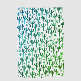 Night Desert Saguaro Cacti Waterverf Ombre Green Golfhanddoek