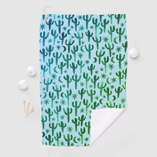 Night Desert Saguaro Cacti Waterverf Ombre Green Golfhanddoek (Insitu)