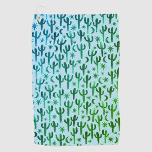 Night Desert Saguaro Cacti Waterverf Ombre Green Golfhanddoek