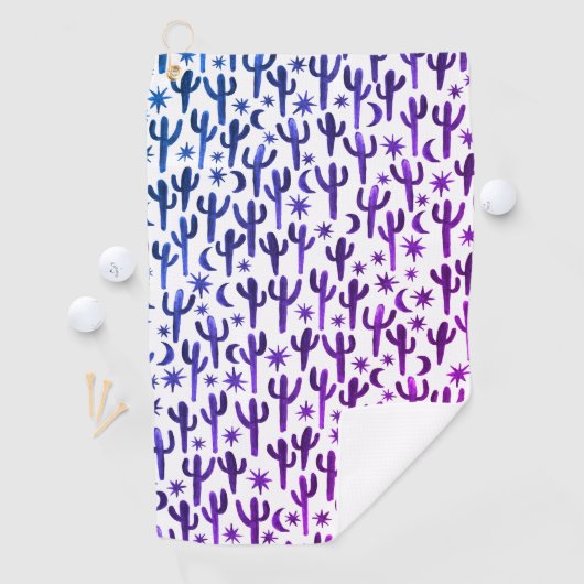 Night Desert Saguaro Cacti Waterverf Ombre Paars Golfhanddoek (Insitu)