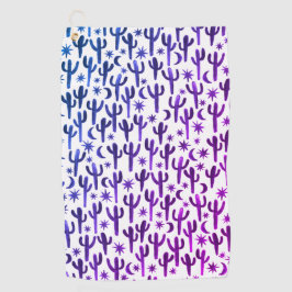 Night Desert Saguaro Cacti Waterverf Ombre Paars Golfhanddoek