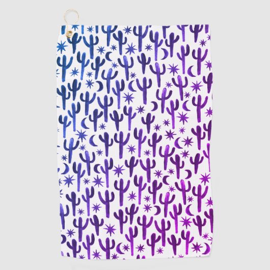 Night Desert Saguaro Cacti Waterverf Ombre Paars Golfhanddoek (Voorkant)