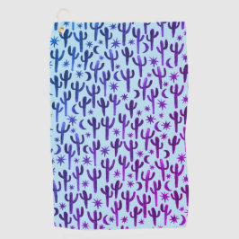 Night Desert Saguaro Cacti Waterverf Ombre Paars Golfhanddoek