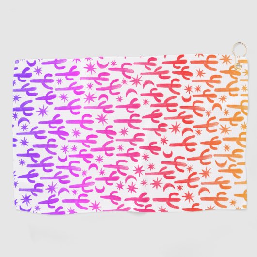 Night Desert Saguaro Cacti Waterverf Ombre Sunset Golfhanddoek (Horizontaal)