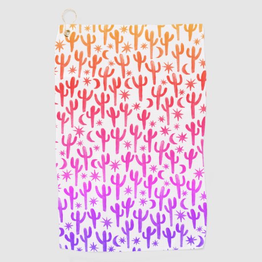 Night Desert Saguaro Cacti Waterverf Ombre Sunset Golfhanddoek (Voorkant)