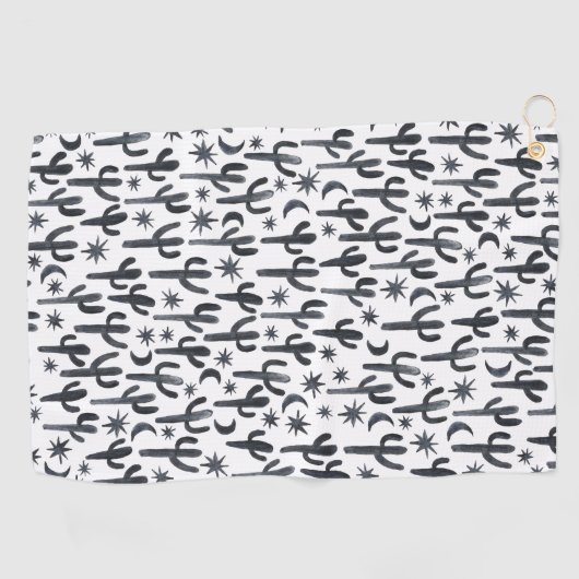 Night Desert Saguaro Cactus Waterverf Patroon Golfhanddoek (Horizontaal)