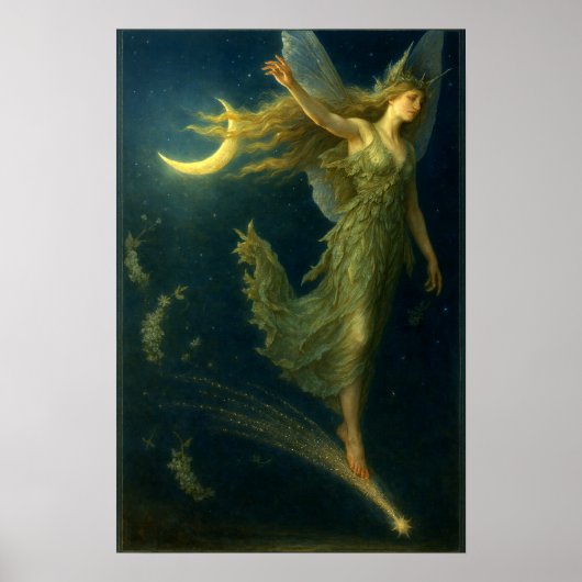 Night Fairy Riding On A Shooting Star Fantasy Art Poster (Voorkant)