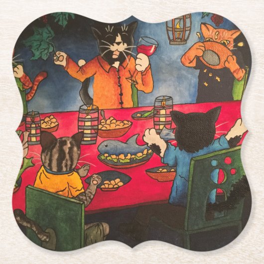 Night Feest Cats Kartonnen Onderzetters (Voorkant)