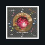 Night Fever Disco Woorden & Disco Ball Afstuderen Servet<br><div class="desc">Leuke afstudeerfeest papier servetten met een chique Disco Red Ball met kleurrijke afstuderen petten en kleurrijke muzieknoten met woorden van de jaren 70 80.</div>