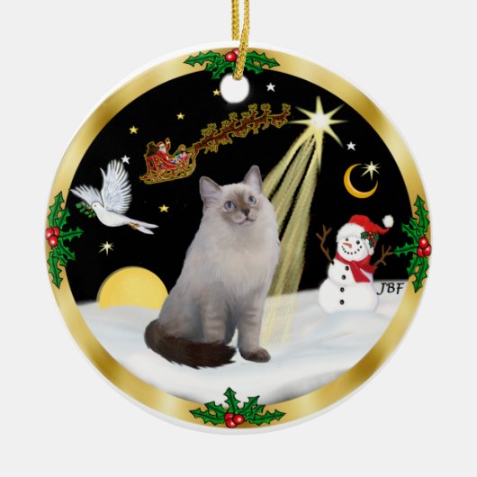 Night Flight - Blauwe Crème Ragdoll kat Keramisch Ornament (Voorkant)