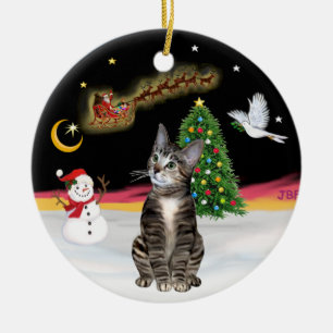 Night Flight - Brown Tabby cat 2 Keramisch Ornament