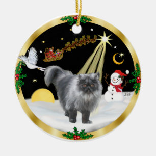 Night Flight (GW) - Perzische kat (blauwe rook) Keramisch Ornament