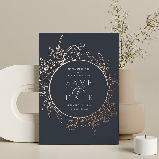 Night | Floral Folie Wedding Save the Date Kaart