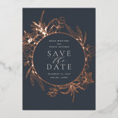 Night | Floral Folie Wedding Save the Date Kaart (Voorkant)