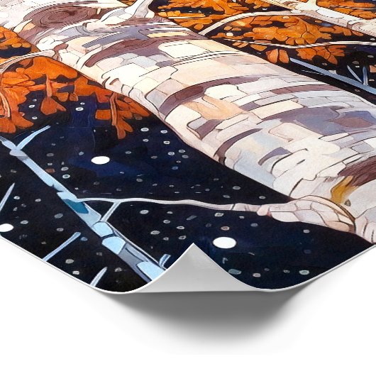 Night Forest Landscape Painting Poster (Hoek)