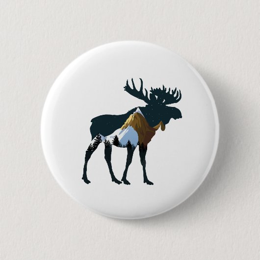 Night Forest Moose Ronde Button 5,7 Cm (Voorkant)