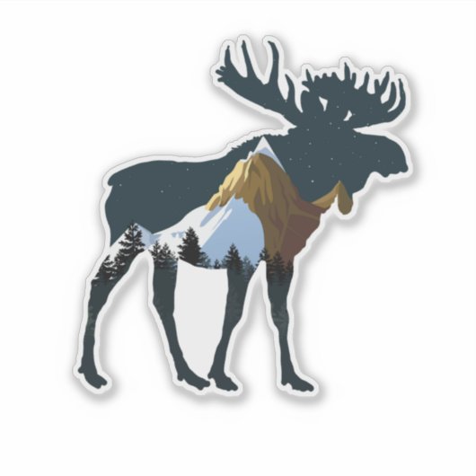 Night Forest Moose Sticker (Voorkant)