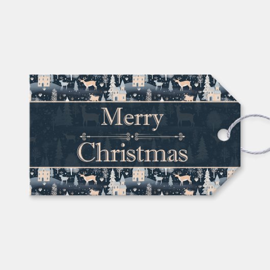 Night Forest Winter Village Cadeaulabel (Voorkant (Horizontaal))