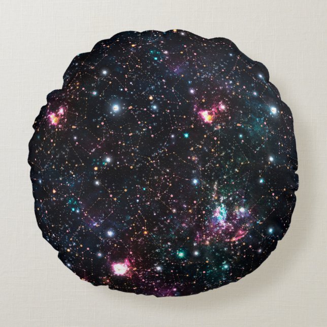 Night Galaxy Space PrintSeamless Pattern in Repeat Rond Kussen (Voorkant)