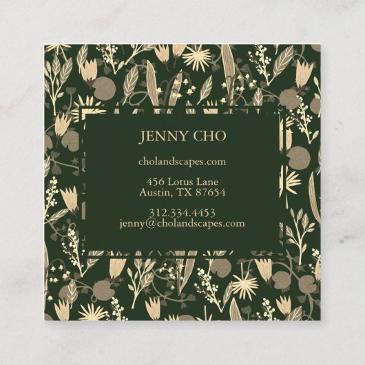 Night Garden Botanical Floral Planten Moderne Chic Vierkante Visitekaartje (Achterkant)