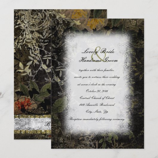 Night Garden Gothic Wedding Invitation Kaart (Voorkant / Achterkant)