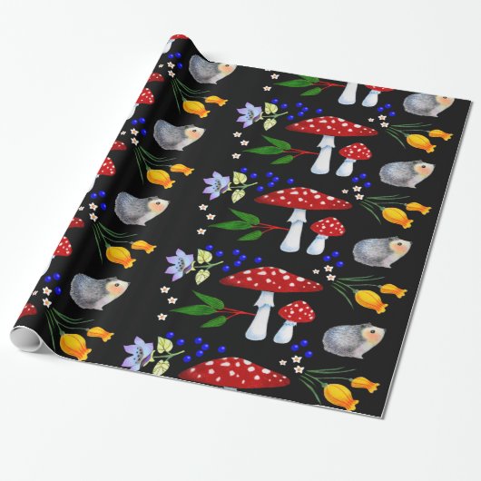Night Garden Hedégel Wrapping Paper Cadeaupapier (Uitgerold)
