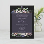 Night Garden Lavender and Black Wedding Invitation Kaart (Staand voorkant)