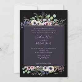 Night Garden Lavender and Black Wedding Invitation Kaart