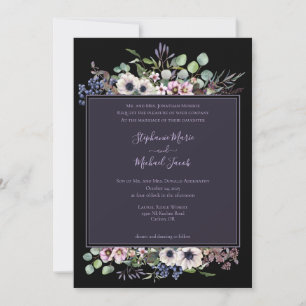 Night Garden Lavender and Black Wedding Invitation Kaart