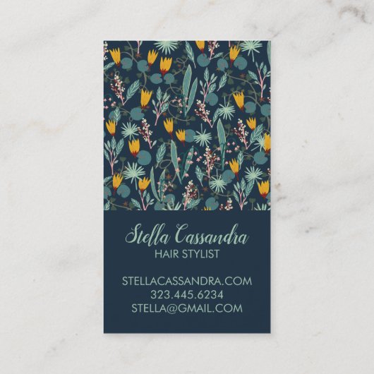 Night Gardens Botanical Pattern Deep Blue Visitekaartje (Achterkant)