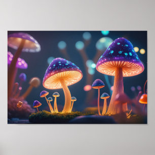 Night Glow Paarse Paddenstoelen Poster