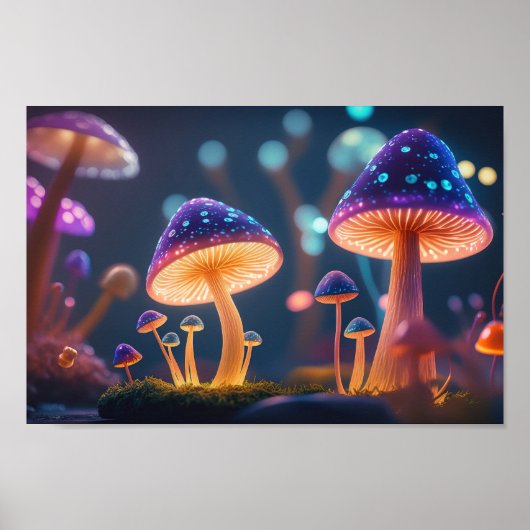 Night Glow Paarse Paddenstoelen Poster (Voorkant)