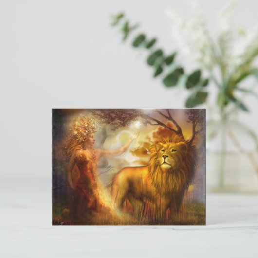 Night Goddess en Lion Briefkaart (Staand voorkant)