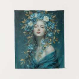 Night Goddess in Blue Flowers Wandkleed