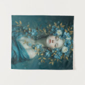 Night Goddess in Blue Flowers Wandkleed (Voorkant (horizontaal))