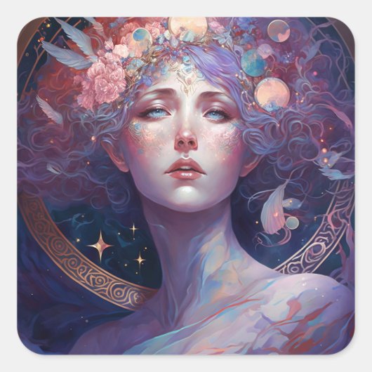 Night Goddess Queen Fantasy Art Square Sticker (Voorkant)