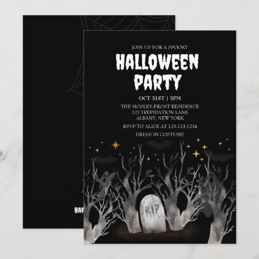 Night Graveyard Forest Spooky Beer Halloween Party Kaart (Voorkant / Achterkant)