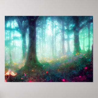 Night Green Mythical Forest - Dreamweaver Fantasy Poster