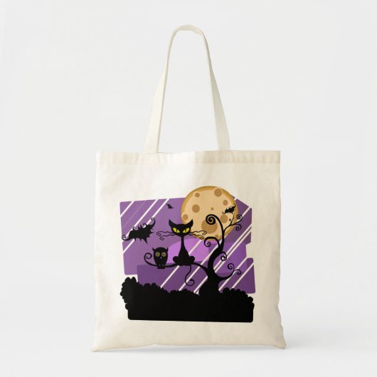 Night Halloween Moon Cat Tree Outside Owl Bat Tote Bag (Voorkant)