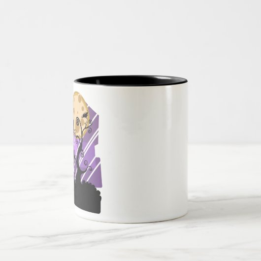 Night Halloween Moon Cat Tree Outside Owl Bat Tweekleurige Koffiemok (Center)