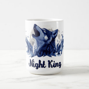 Night King: een huilende wolf met maan Koffiemok