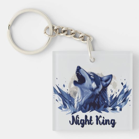 Night King - Huilende Wolf met Maan Sleutelhanger (voorkant)