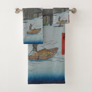 Night Kyobashi Bridge Ukiyo-e Japanse kunst Bad Handdoek