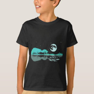 Night Lake Acoustic Guitar Reflections Cool Guitar T-shirt